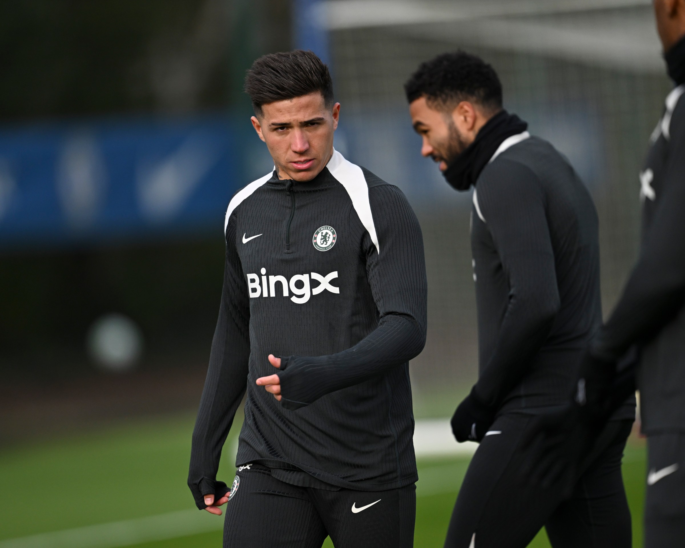 COBHAM, ENGLAND - MARCH 13: Enzo Fernandez of Chelsea during a training session at Chelsea Training Ground on March 13, 2026 in Cobham, England. (Photo by Darren Walsh/Chelsea FC via Getty Images)