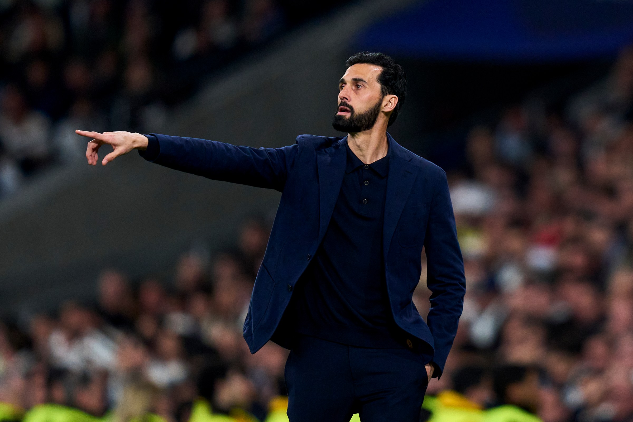 MADRID, SPAIN - MARCH 11: Alvaro Arbeloa head coach of Real Madrid reacts during the UEFA Champions League 2025/26 Round of 16 First Leg match between Real Madrid CF and Manchester City FC at Estadio Santiago Bernabeu on March 11, 2026 in Madrid, Spain. (Photo by Diego Souto/Getty Images)