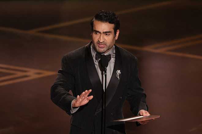 Pakistani-US comedian Kumail Nanjiani the Oscar for Best Live Action Short Film onstage during the 98th Annual Academy Awards at the Dolby Theatre in Hollywood, California on March 15, 2026. (Photo by Patrick T. Fallon / AFP via Getty Images)