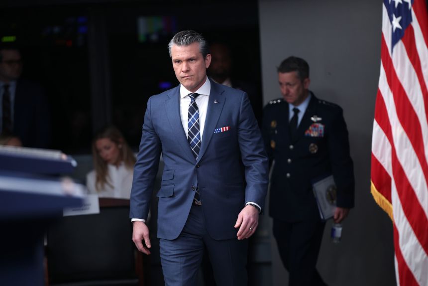 Secretary of Defense Pete Hegseth arrives for a briefing at the Pentagon on Thursday.