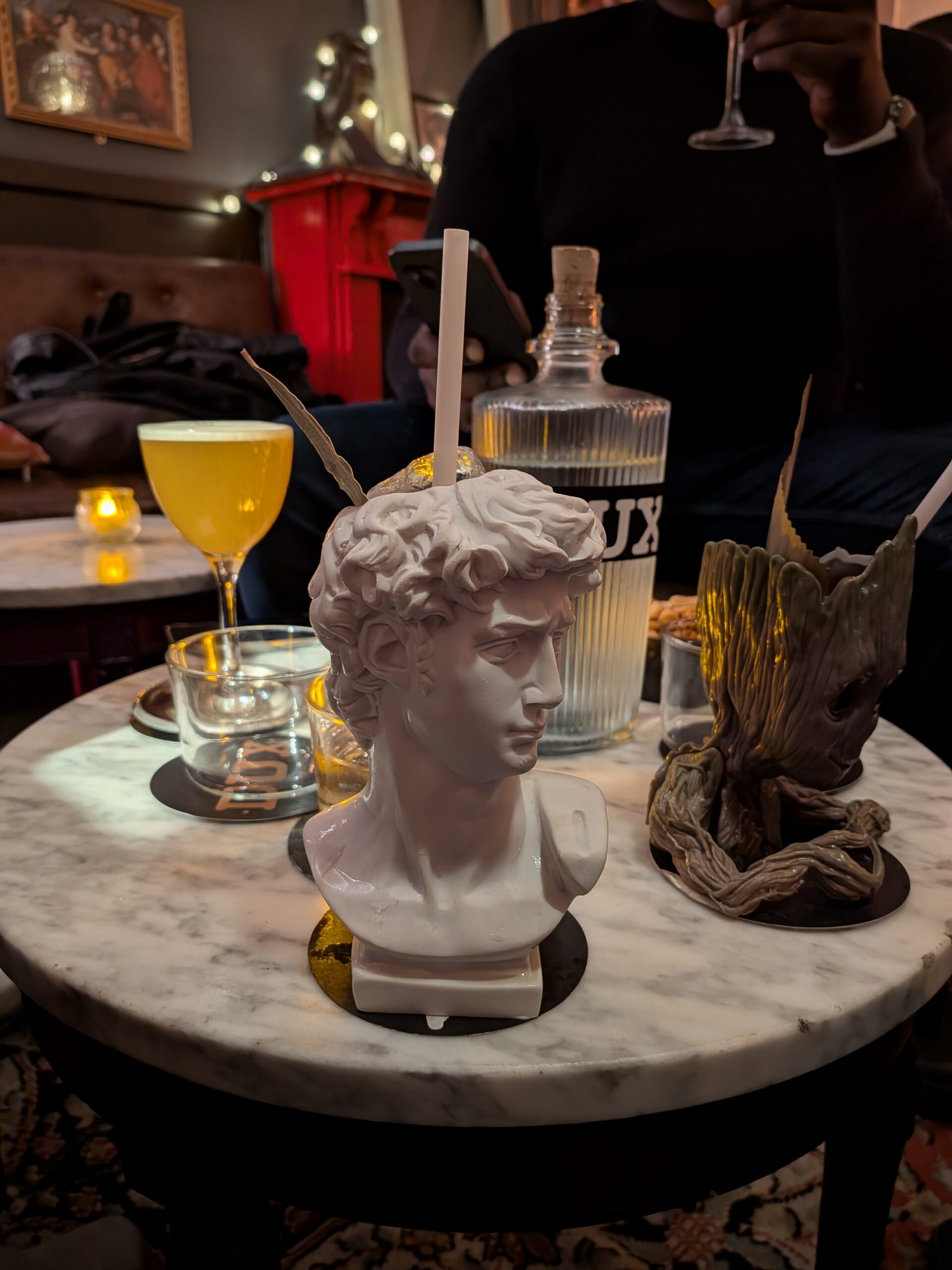A photo of a drink in a cocktail bar, taken with the Google Pixel 10a.