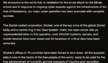 A manifesto posted by the Iran-backed hacktivist group Handala, claiming a mass data-wiping attack against medical technology maker Stryker.