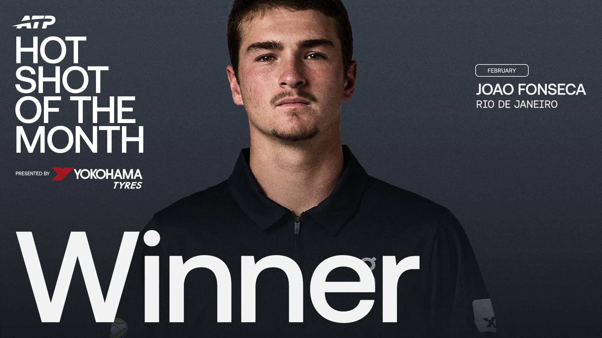 Joao Fonseca wins February's Hot Shot of the Month presented by Yokohama award for his dogged defence in Rio de Janeiro. 