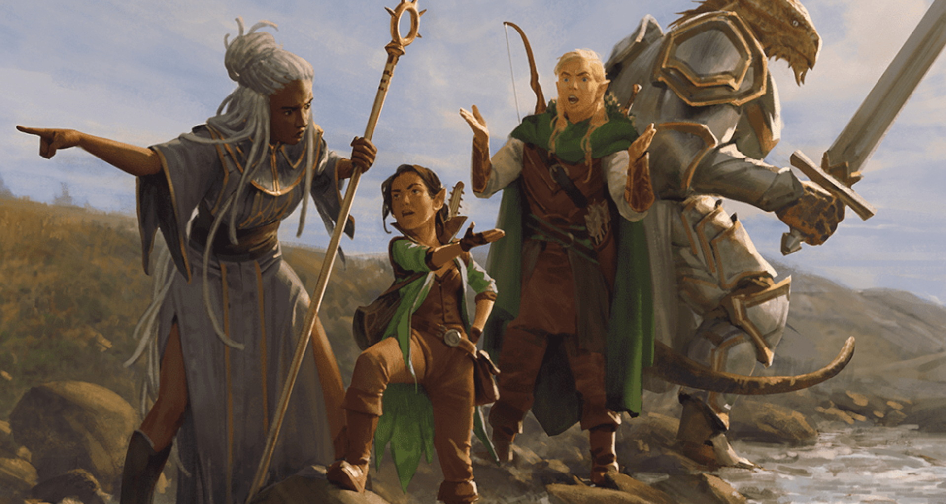 Several adventurers bicker and argue about how to cross a river in Dungeons &amp; Dragon's 2024 ruleset.