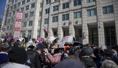 A photo of an anti-ICE demonstration.
