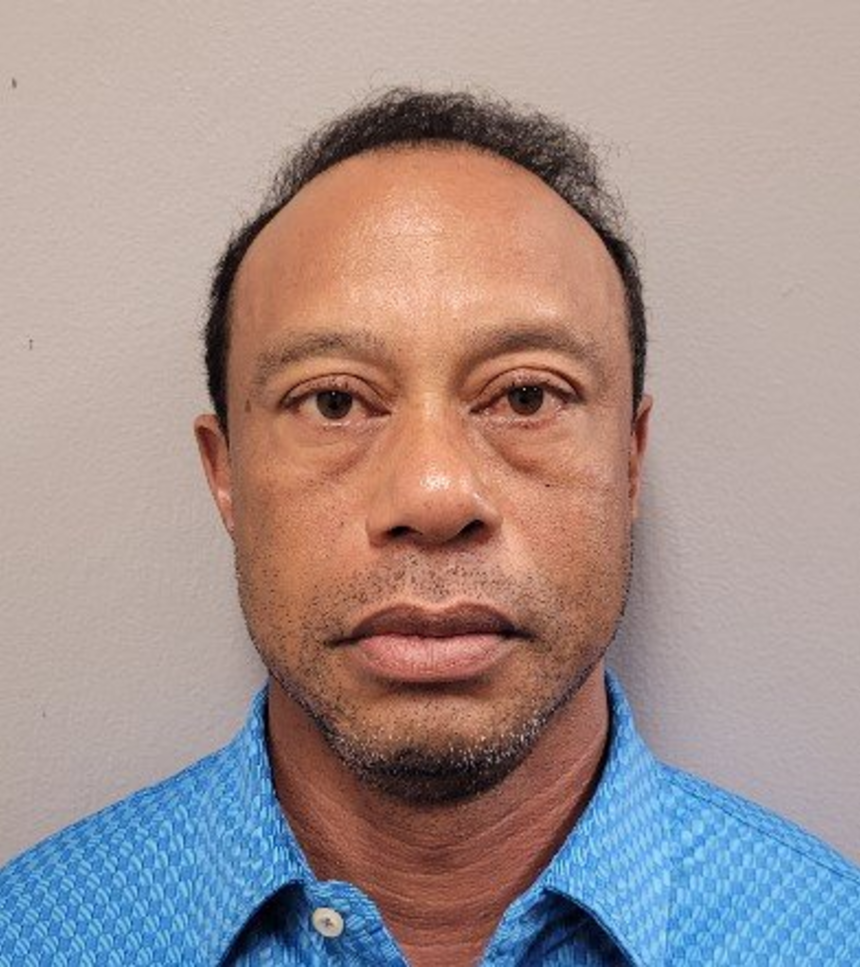 Tiger Woods' booking photo after he was arrested on suspicion of driving under the influence in Martin County, Florida.