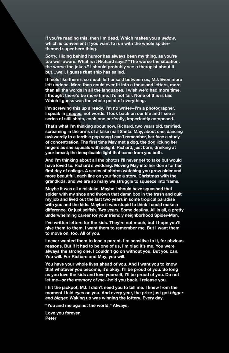 ultimate spider-man endgame peter letter