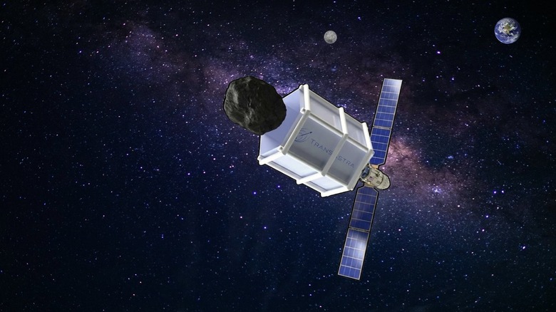 An artist's impression of a TransAstra capture bag seizing an asteroid in space
