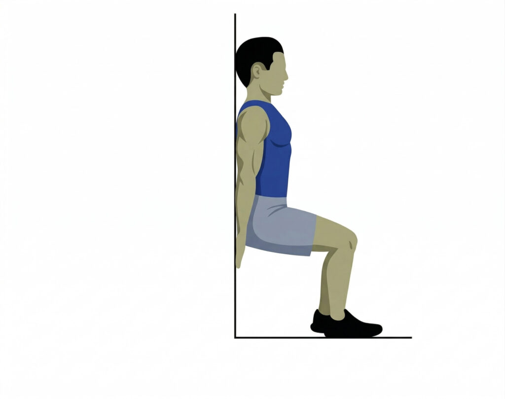 Illustration of cartoon man doing a wall squat exercise