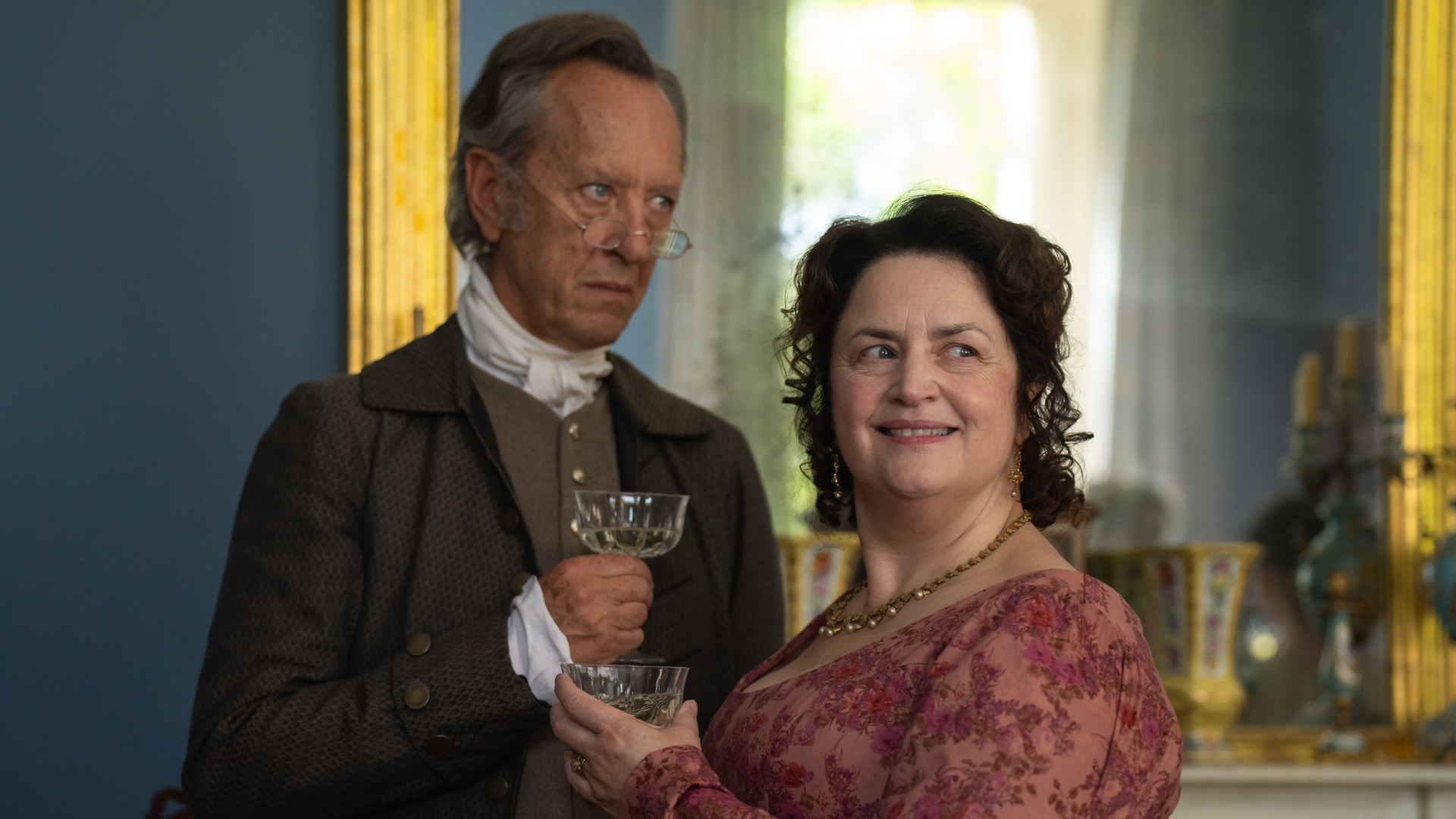 Mr Bennet (RICHARD E GRANT);Mrs Bennet (RUTH JONES) in The Other Bennet Sister