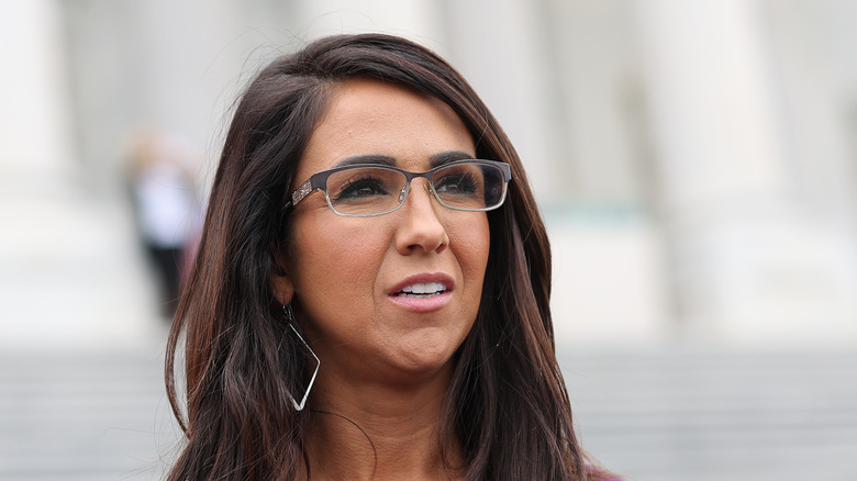 Lauren Boebert with diamond shaped earrings