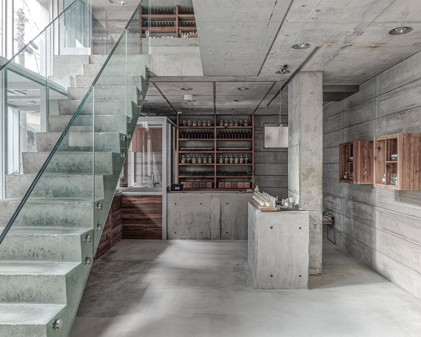 Concrete interior of Le Labo, Tokyo