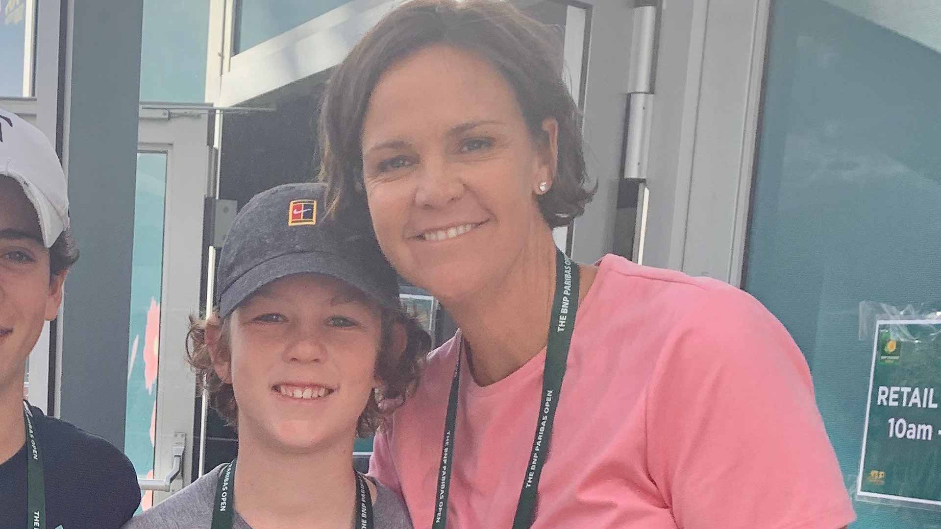 A young Jagger Leach with his mother, Lindsay Davenport, at the BNP Paribas Open at Indian Wells.