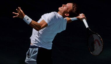 Jiri Lehecka in action against Taylor Fritz on Tuesday in Miami.