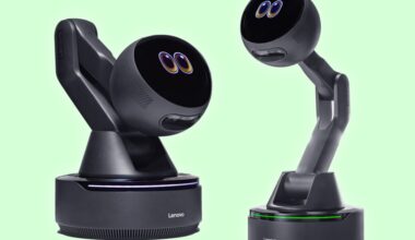 A robot arm with puppy dog eyes is one of Lenovo’s desktop AI concepts