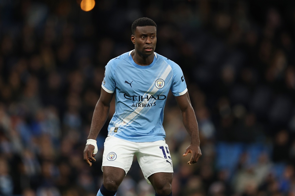 Marc Guehi of Manchester City in action during the Premier League match between Manchester City and Wolverhampton Wanderers at Etihad Stadium on Ja...