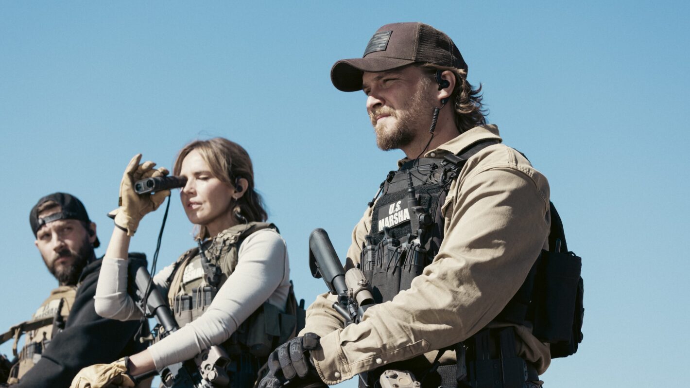 Logan Marshall-Green as Pete Calvin, Arielle Kebbel as Belle, and Luke Grimes as Kayce Dutton —