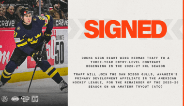 Ducks Sign Traff to Three-Year Entry-Level Contract