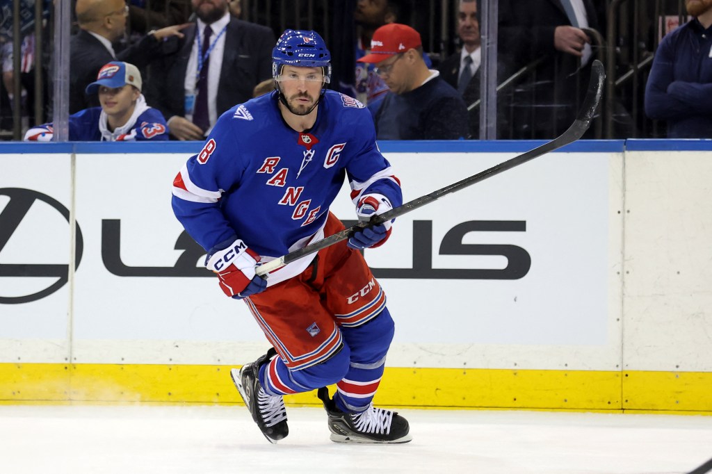 New York Rangers left wing J.T. Miller (8) skates against the Columbus Blue Jackets during overtime.