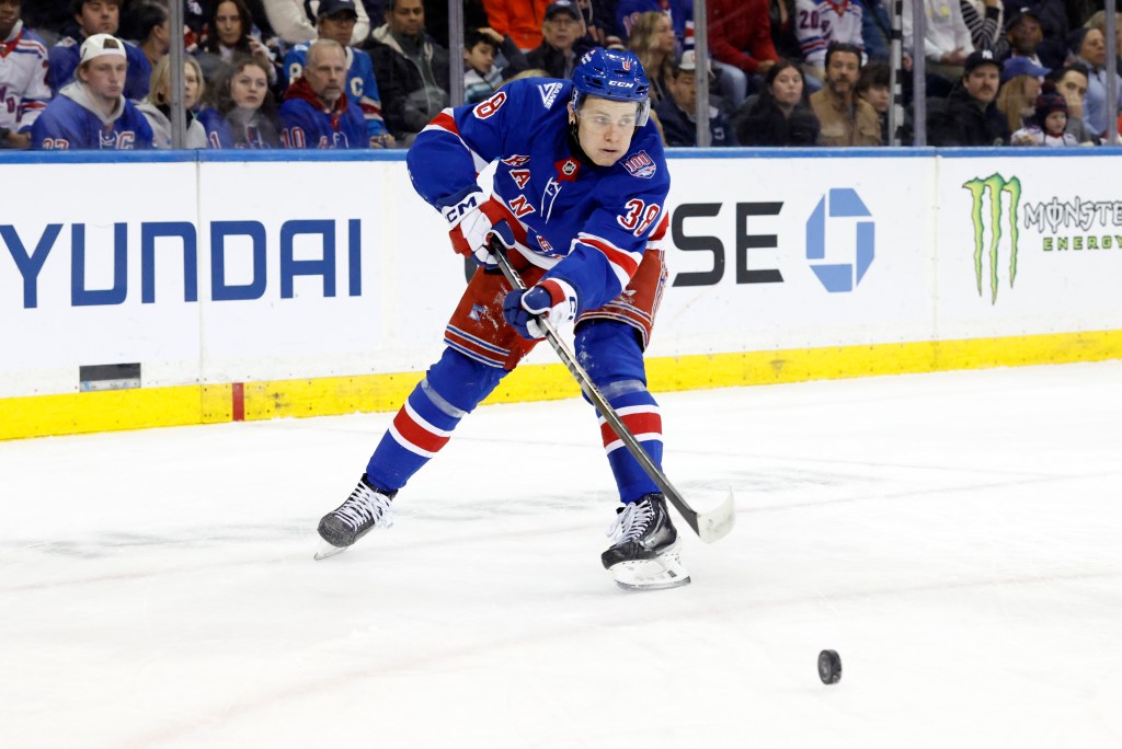 Rangers wing Adam Sykora during the team's win over the Panthers on March 29, 2026.
