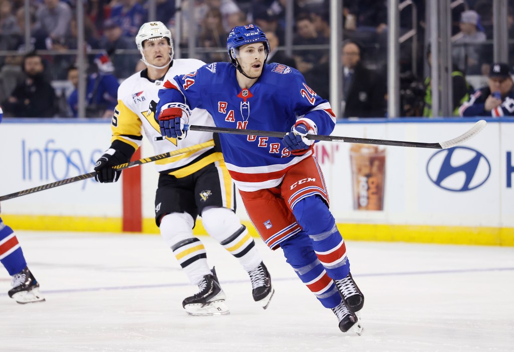 Newly acquired Ranger Tye Kartye on the ice in the first period at Madison Square Garden in New York, New York, USA, Saturday, February 28, 2026. 