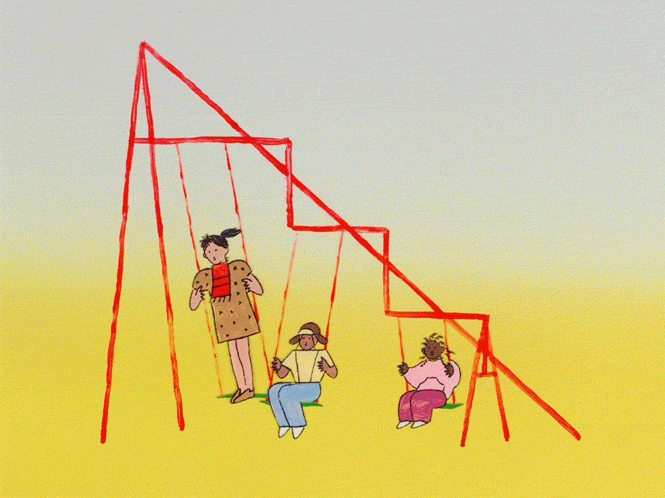 a gif of a triangular swingset designed by noguchi