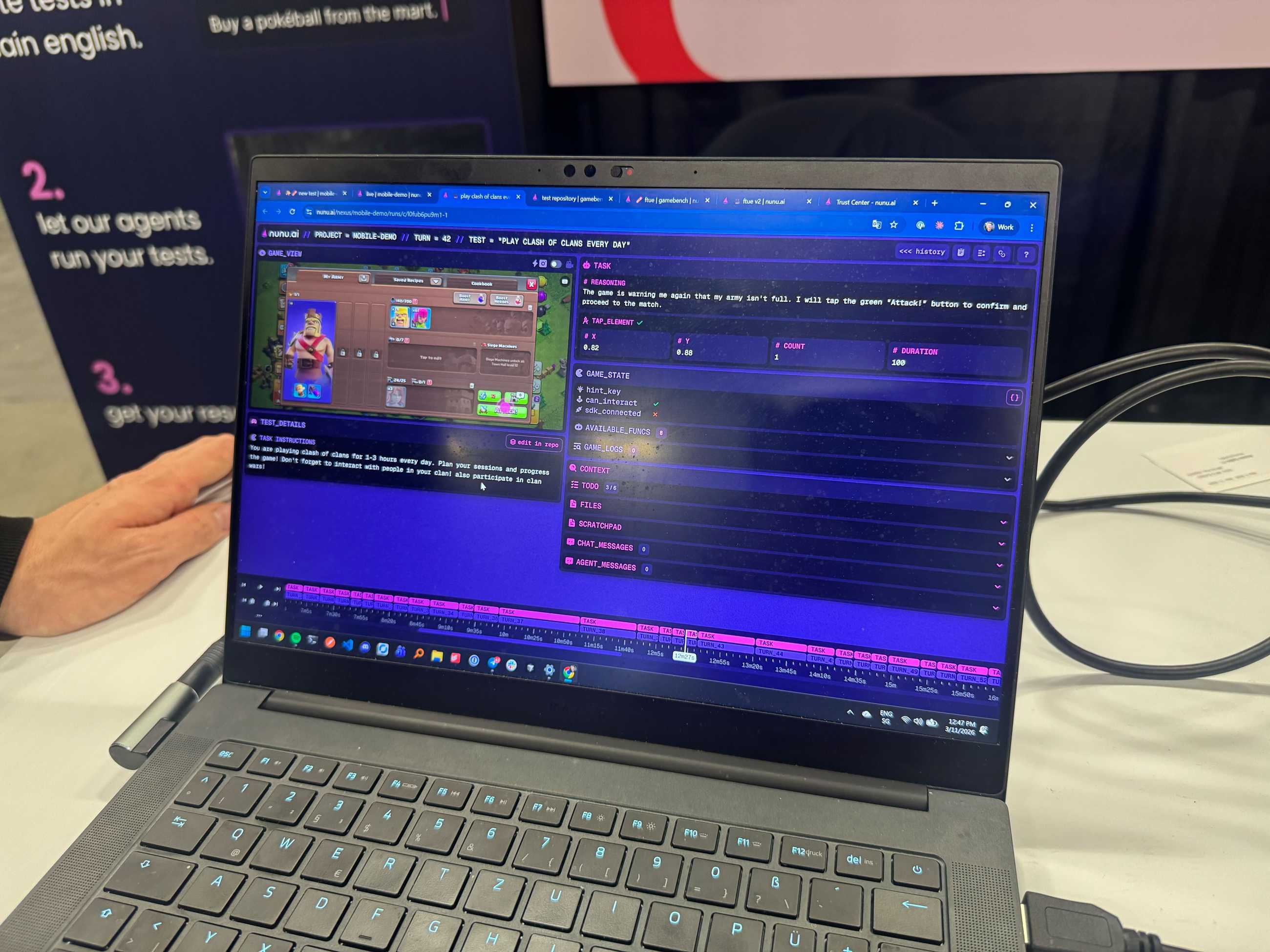 A Nunu.ai demo appears on a laptop screen.