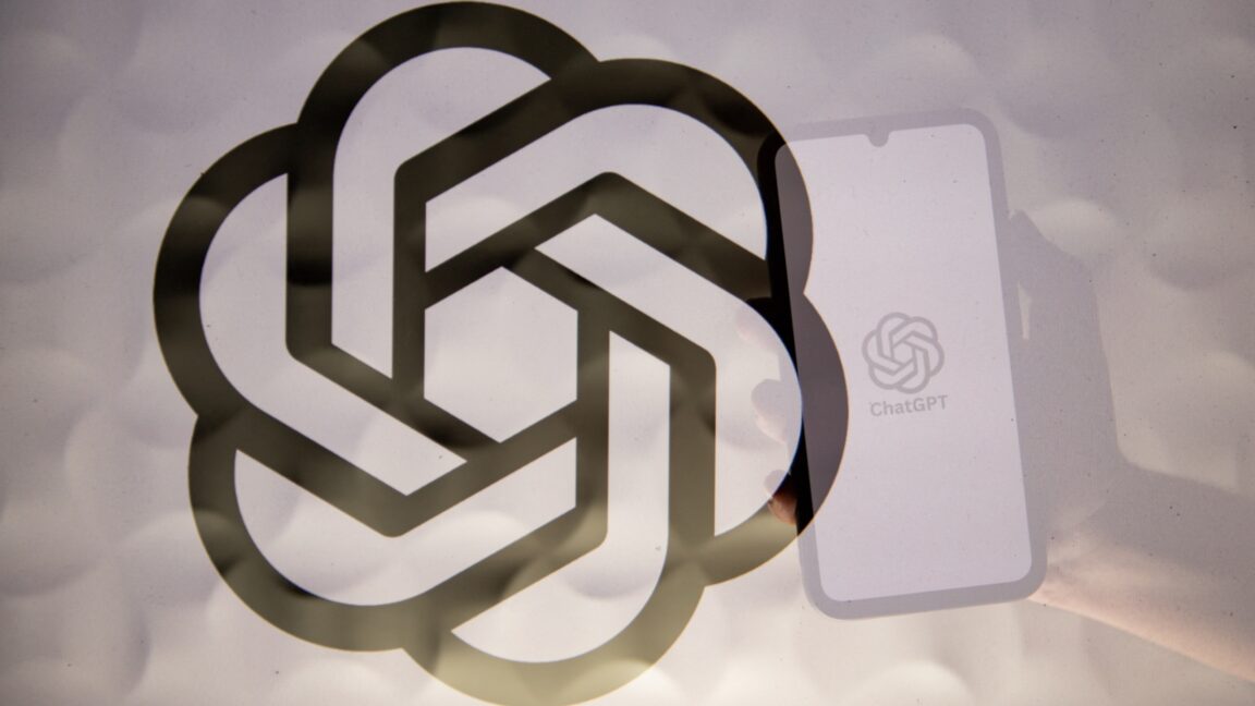 A phone screen displaying the ChatGPT logo is pictured next to the OpenAI company logo
