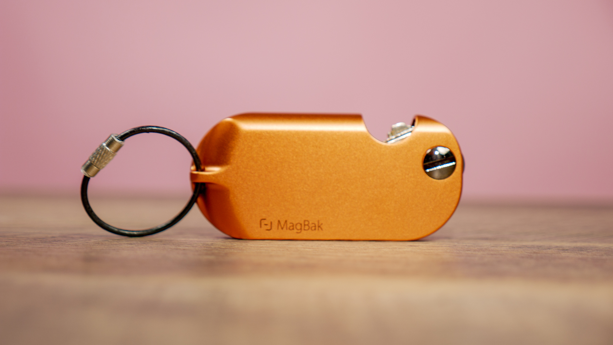 MagBak KeyTag on wooden table.