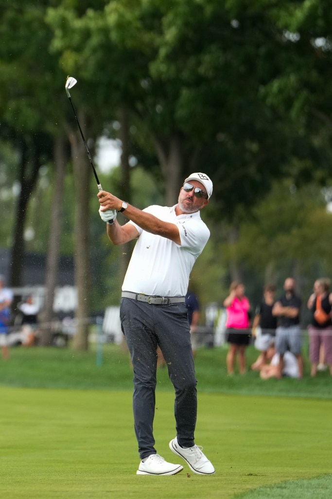 Phil Mickelson of HyFlyers GC plays a shot on the 17th hole during day two of the LIV Golf Team Championship Michigan at The Cardinal at Saint John's on August 23, 2025 in Plymouth, Michigan. 