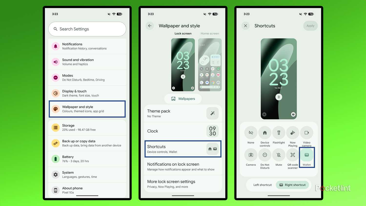 Google Pixel add lock screen shortcut.