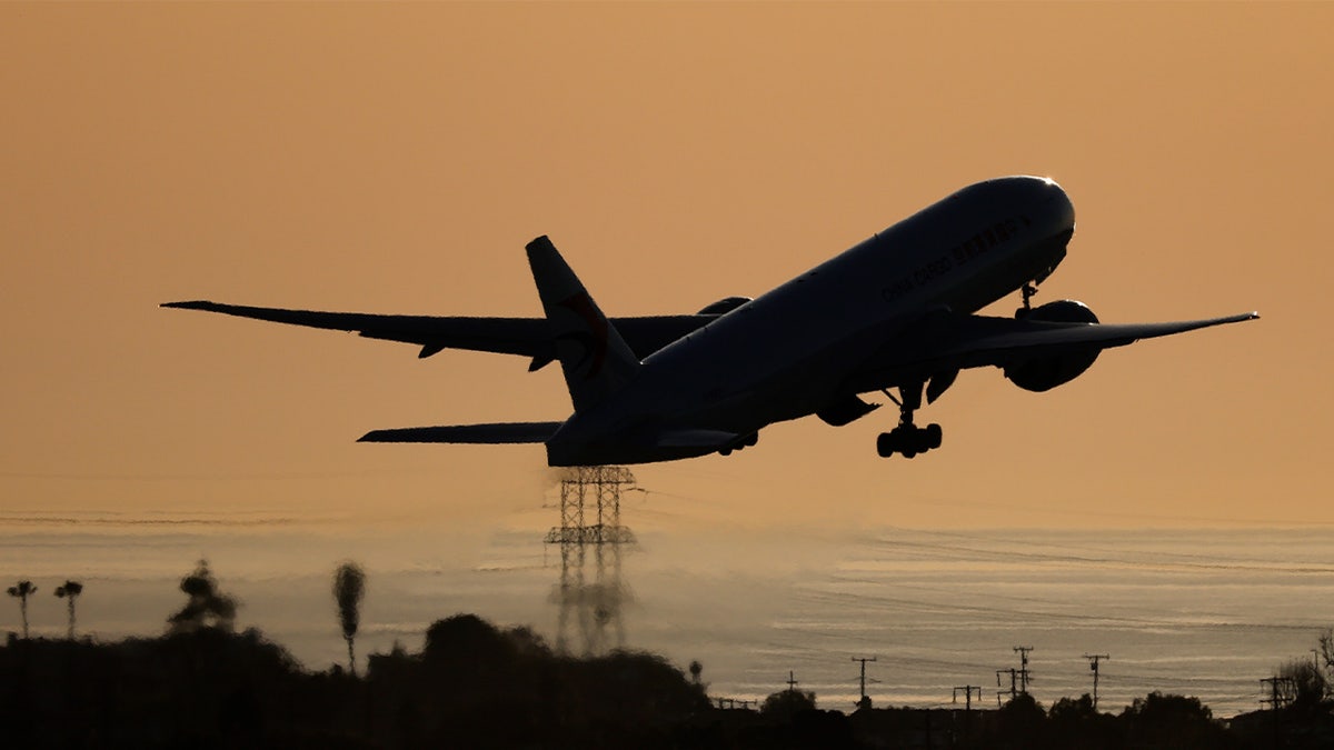 Plane taking off from LAX airport in Los Angeles, California