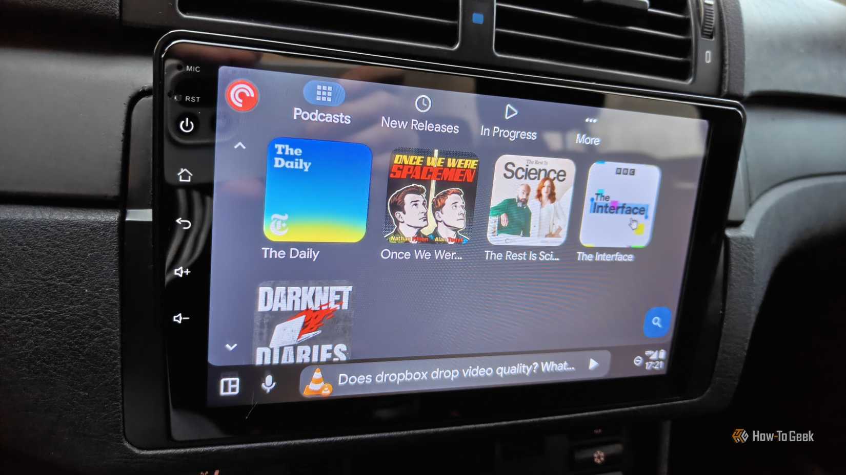 Pocket Casts running on Android Auto.