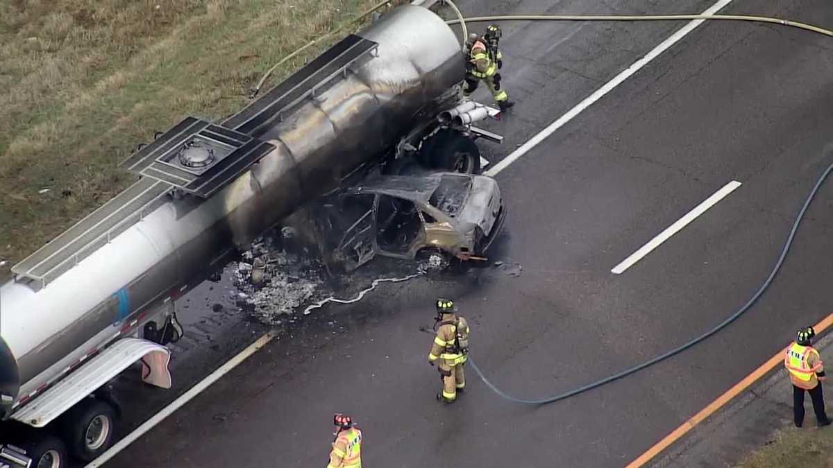 Fiery Edmond crash leaves car scorched on I-35
