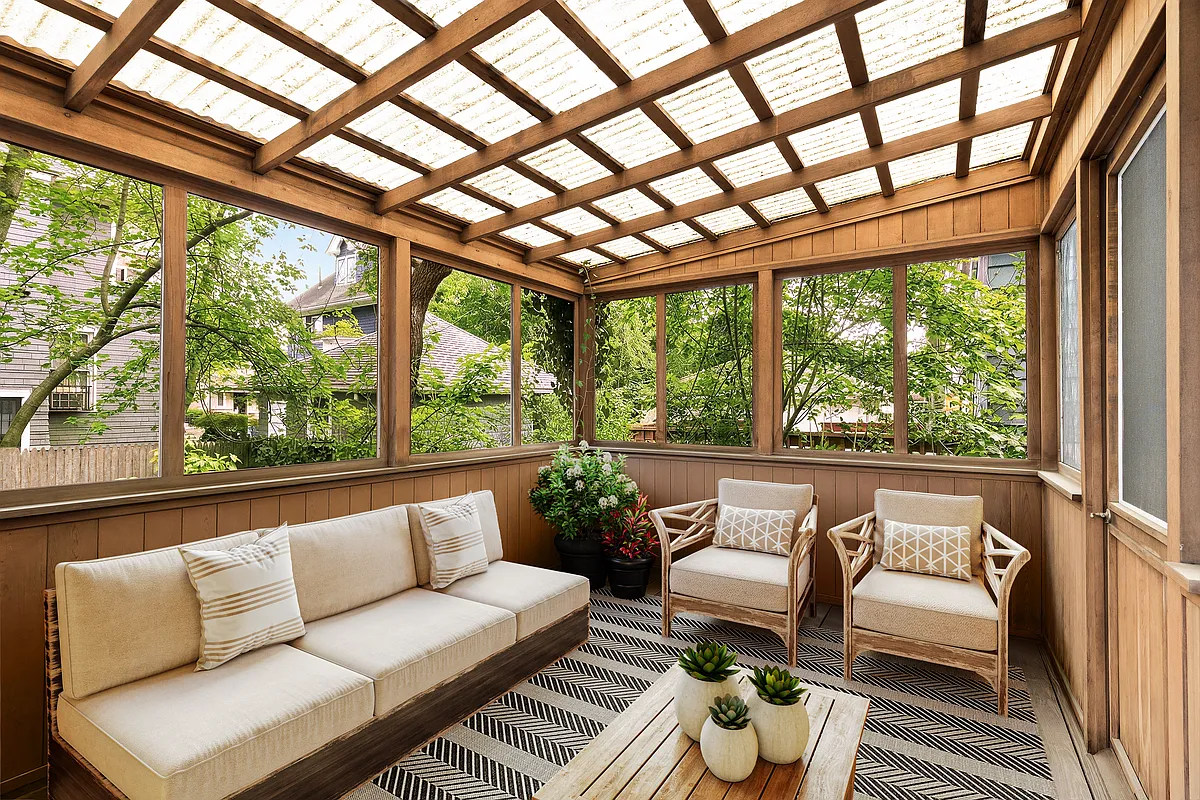 a screened-in porch