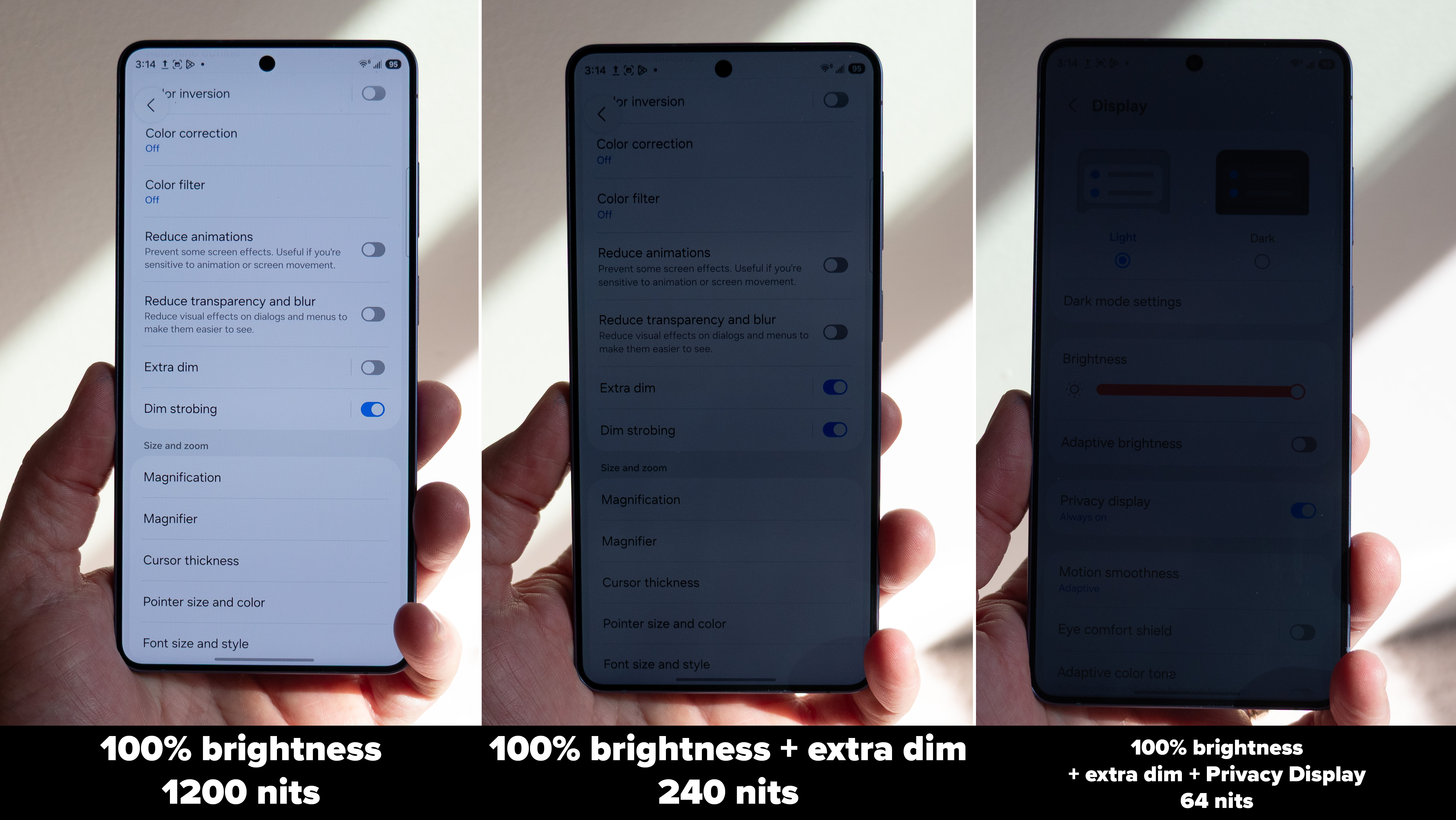 Making the Samsung Galaxy S26 Ultra's display dimmer using the Extra Dim and Privacy Display settings