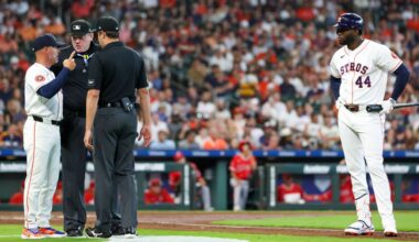 Shot by Astros' Yordan Alvarez ruled foul after hitting roof