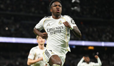 Vinicius celebrates against Real Sociedad.