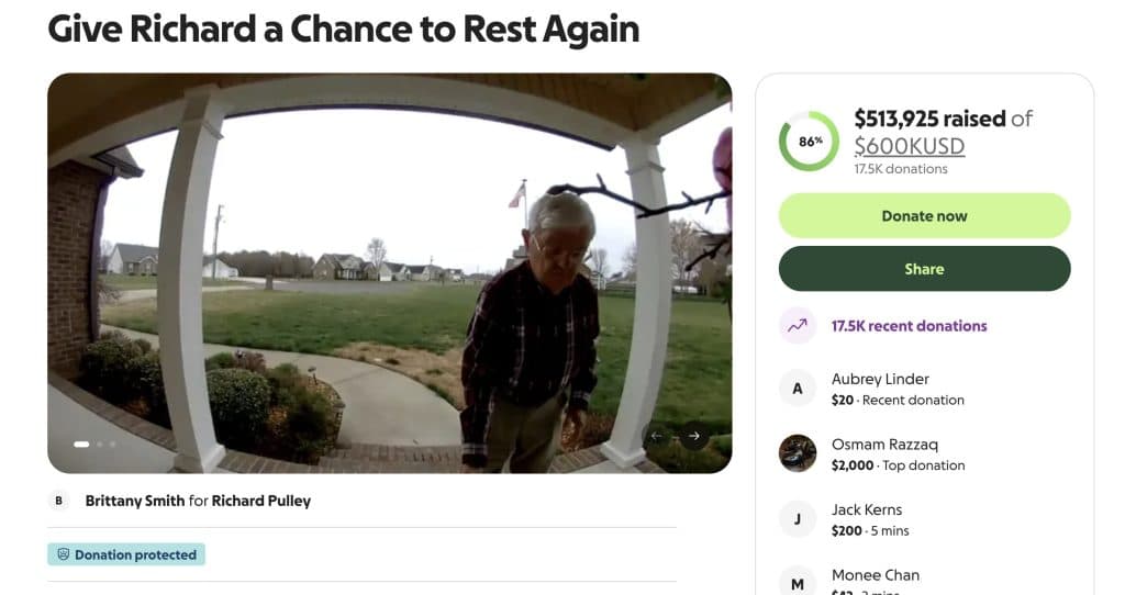 Screenshot of GoFundMe page for Richard pulley