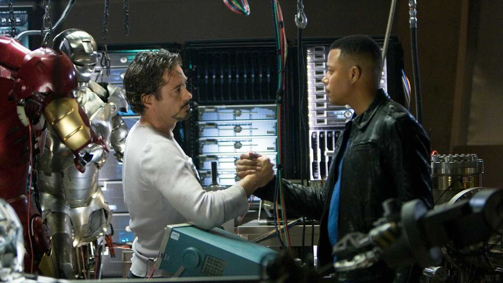 Robert Downey Jr. & Terrence Howard in Iron Man (2008)