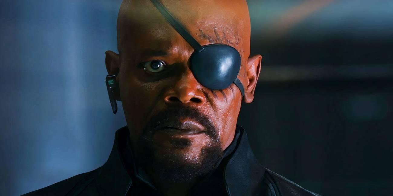 Samuel L Jackson as Nick Fury Looking Shocked in The Avengers 2012