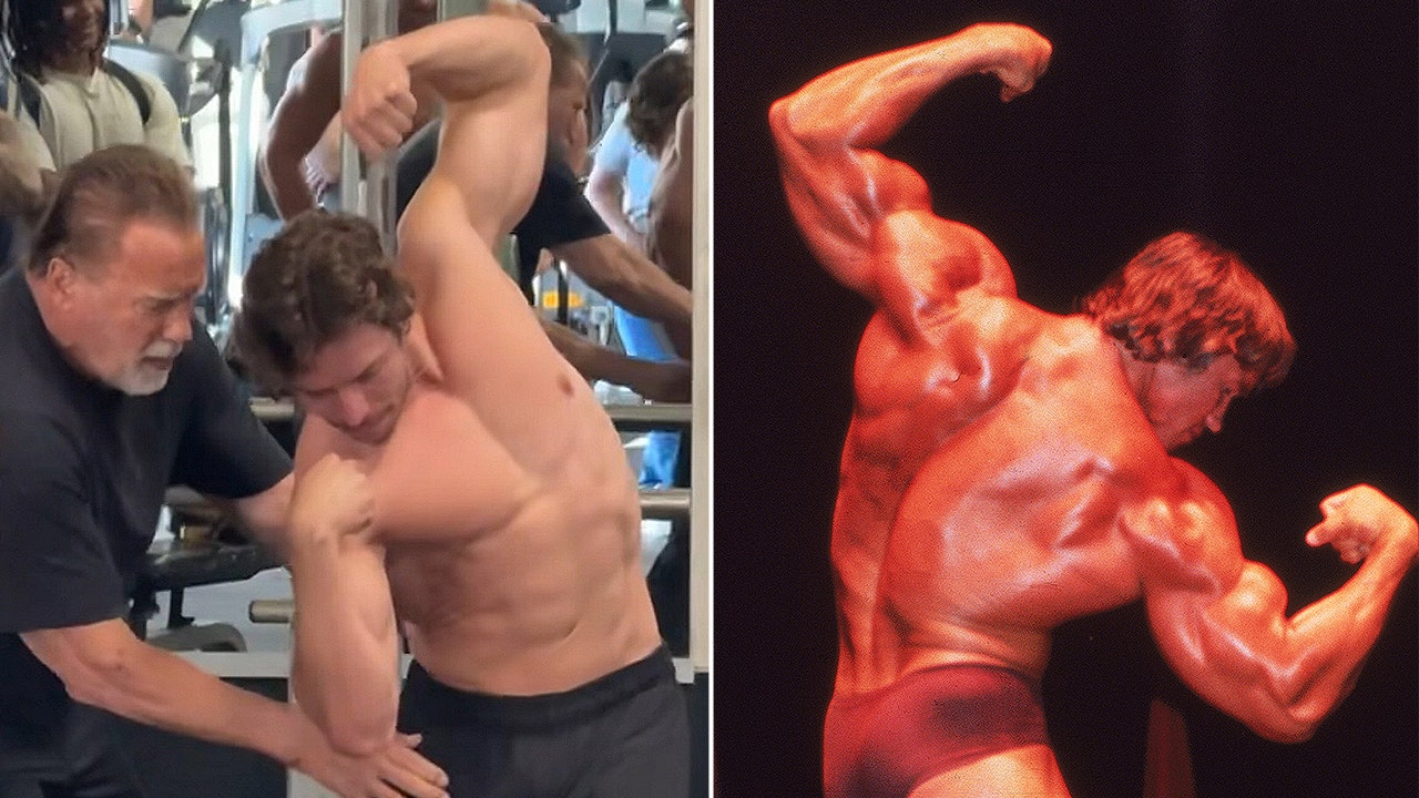 Arnold Schwarzenegger trains lookalike son for intense bodybuilding competition