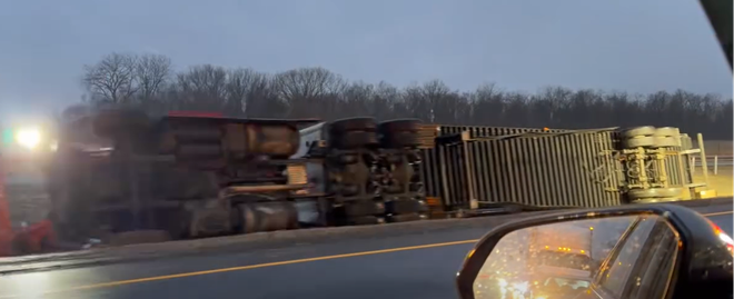 tractor-trailer overturns on i-81