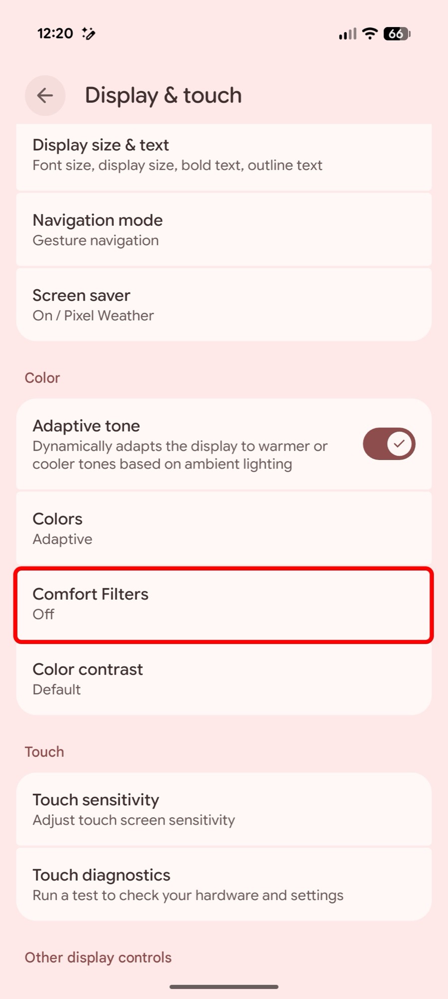 screenshot android 16 qpr3 display comfort filters 1