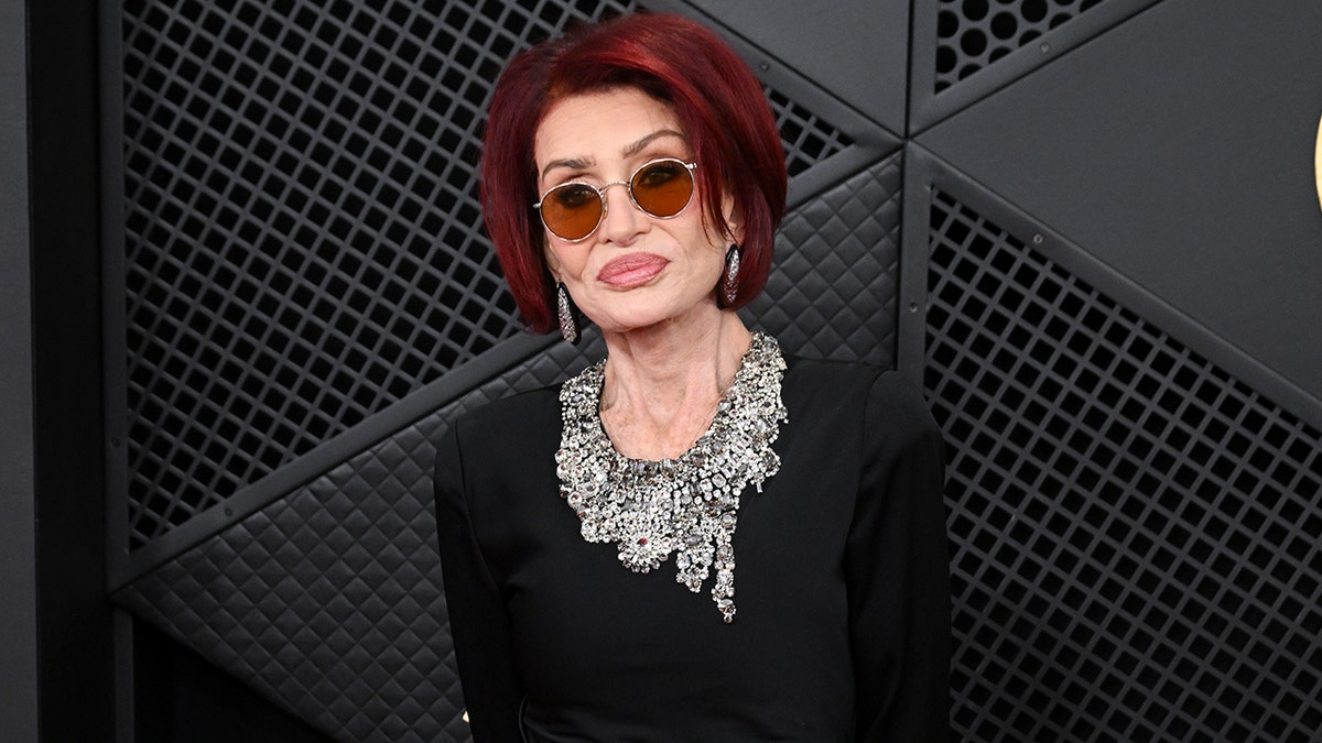 Sharon Osbourne posing for photos at the Grammy Awards in February 2026.