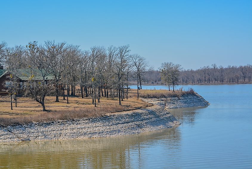 The view of Lake Hugo at Klamichi Park Recreation Area in Sawyer, Oklahoma.