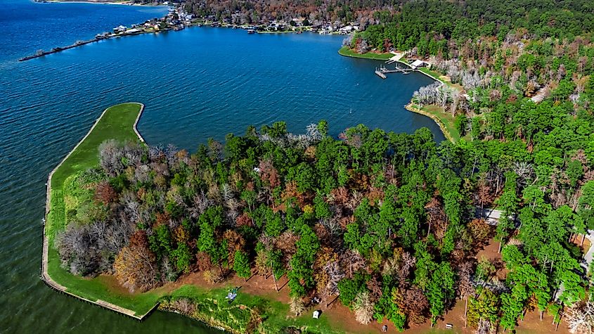 Aerial view of Lake Livingston State Park, Texas.