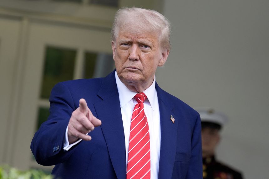 US President Donald Trump makes comments to journalists on newly elected Pope Leo XIV outside the West Wing of the White House on May 8, 2025.