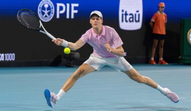 Jannik Sinner in action at the 2026 Miami Open presented by Itau.