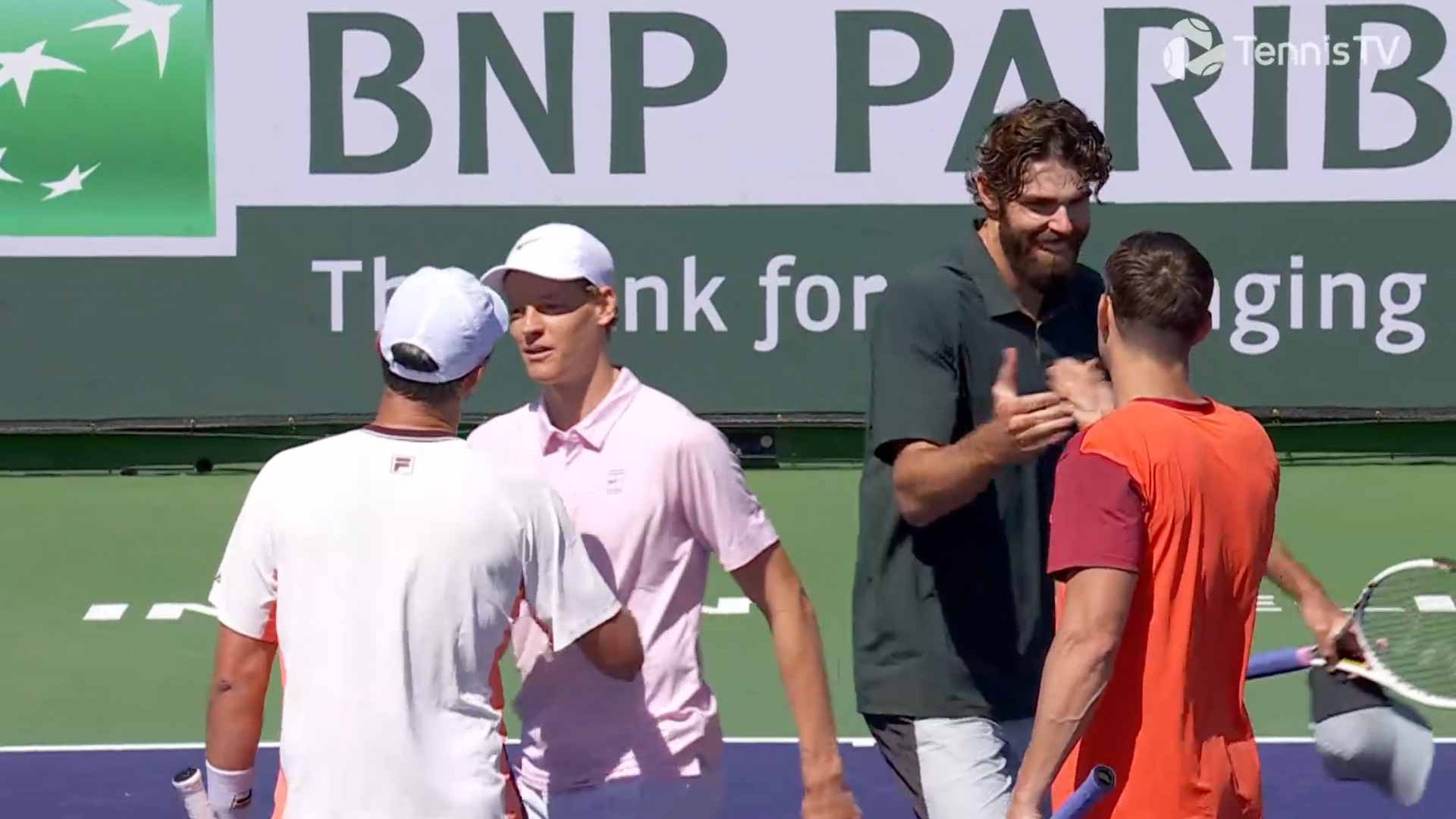 Marcel Granollers and Horacio Zeballos defeat Jannik Sinner and Reilly Opelka in straight sets on Monday.